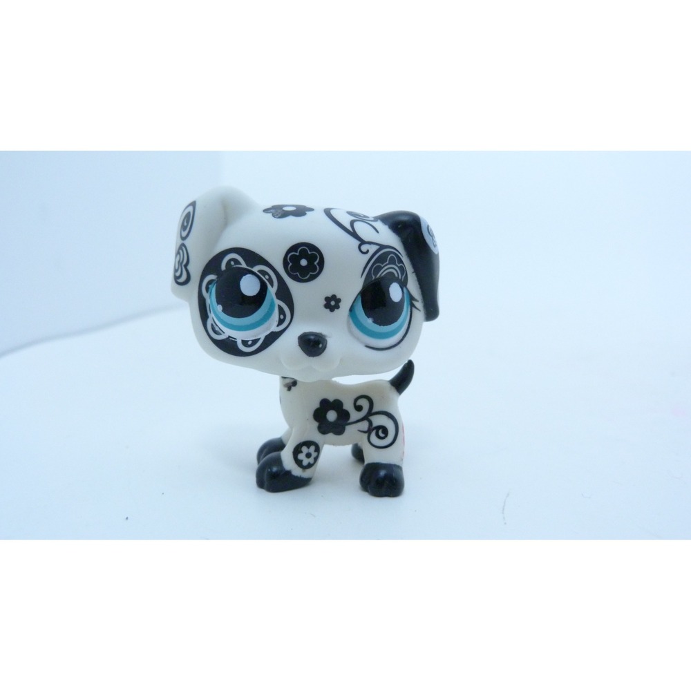 Hasbro Littlest Pet Shop Great Dane 1613 White Black Floral Sugar Skull Dog